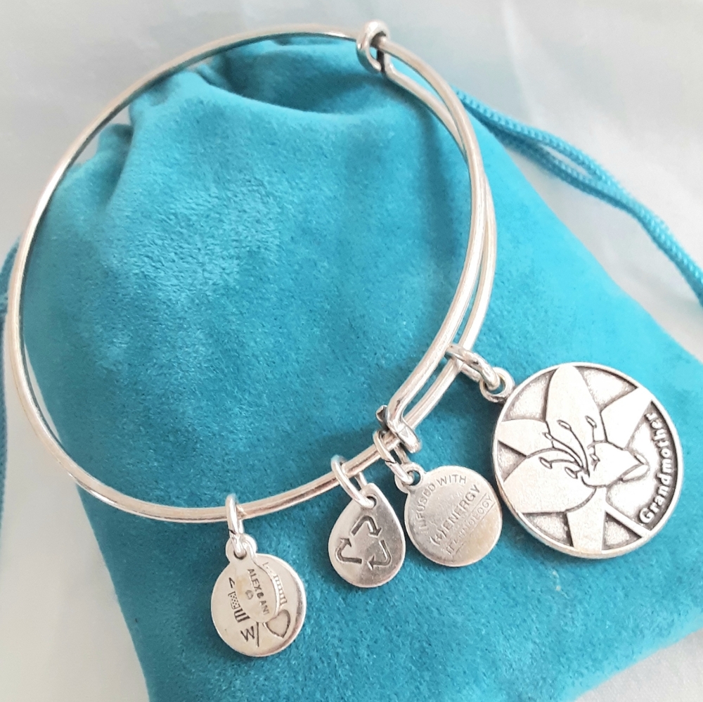 Alex and Ani GRANDMOTHER Silver Charms Bracelet adjustable Size